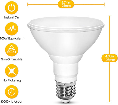 PAR30 Yellow LED Bug Light Bulb Outdoor, 100W Equivalent, 12W LED Flood Light Bulb, E26 Base Yellow LED Security Lights for Porch Lights, Hallway Lighting, Decorative, Non-Dimmable, 2 Pack by Flaspar