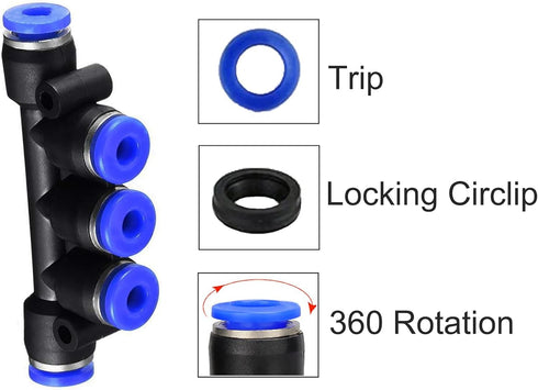 PK-12(12mm) OD Quick Release Connectors Manifold, Inline Union Fittings, 10 PCS Air Push Quick Fittings Kit