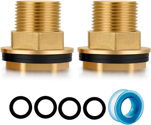 Brass Water Tank Connector - Bulkhead Tank Fitting 1/2" Female 3/4" GHT Male (2 Pack)