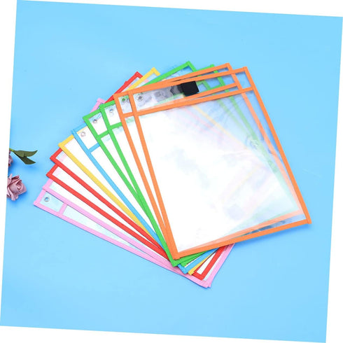 DIYEAH 24pcs Set Dry Erase Pockets Reusable Wipe Sleeves Pen Holder for Office School Random