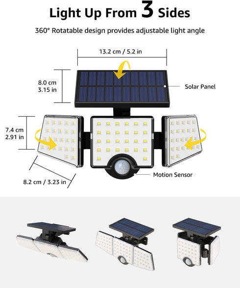 WL4000 3 270 IP65 LE Solar Lights for Outside, Solar Lights Outdoor with Motion Sensor, High Brightness, Adjustable