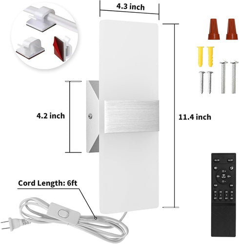 GOODATE 3000K-6500K 10%-100% 12W 6FT 1 Pack Plug in Wall Sconces with Stepless Adjustable Colors and Brightness