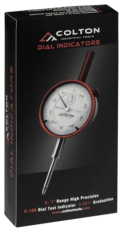 Colton 1" Dial Indicator 0.001" Graduation with Flat and Lug Back, Case Included, Black