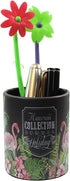 Retro Pen Container, PU Leather Office Desk Accessories, Round Pencil Holder Organizer with Flamingos Design