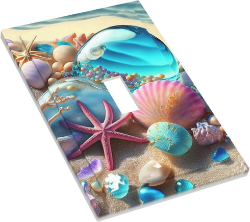 Beach Starfish Seashell Nautical Light Switch Cover, Decorative Single Toggle Wall Plate for Home Decor