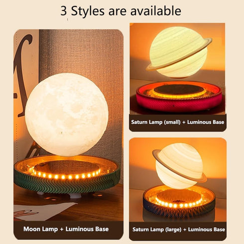 KIYOMING 360 3 Levitating Moon Lamp Floating Saturn Lamp with Transparent Luminous Light Base Suspension Rotation