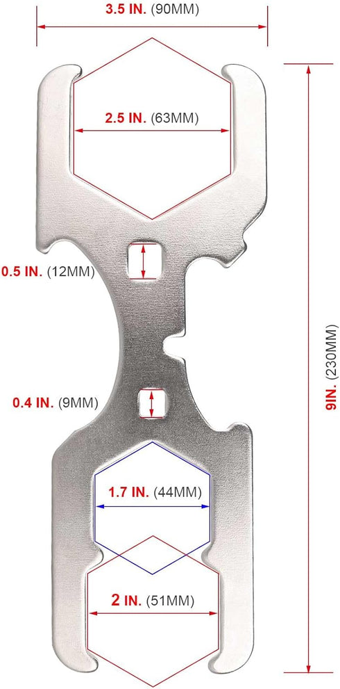 HAUTMEC 3 Way Plumber's Sink Strainer Wrench, Fits 1-3/4 inch., 2 inch. and 2-1/2 inch. Nuts Multifunction Plumbing Wrench PL0037 by HAUTMEC