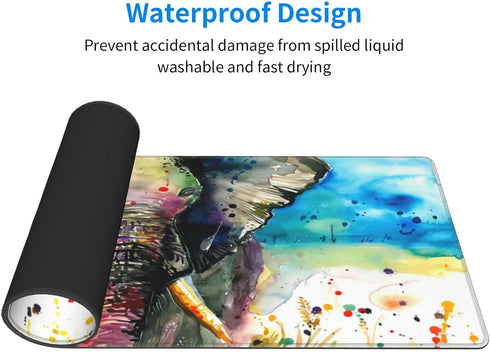 Large Watercolor Cool Elephant Mouse Pad, Non-Slip Gaming Mousepad with Rubber Base, 31.5 x 11.8 inch Desk Mat