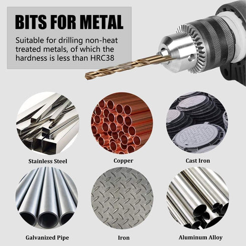Hymnorq 3/16 Inch M35 Cobalt Steel Twist Drill Bit Set - Extremely Heat Resistant Jobber Length, 10pcs
