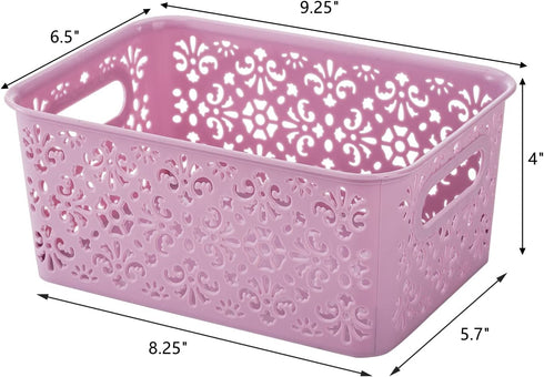Frcctre 8 Pack Plastic Storage Baskets with Handle, Stackable Organize Bins for Home, Office, Bathroom, School (Flower