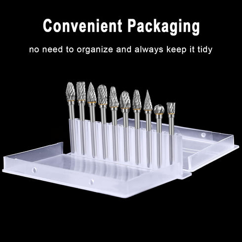 Carbide Burr Set, 10 PC Die Grinder Bits, 1/8" Shank Rotary Tool Accessories for Wood Carving