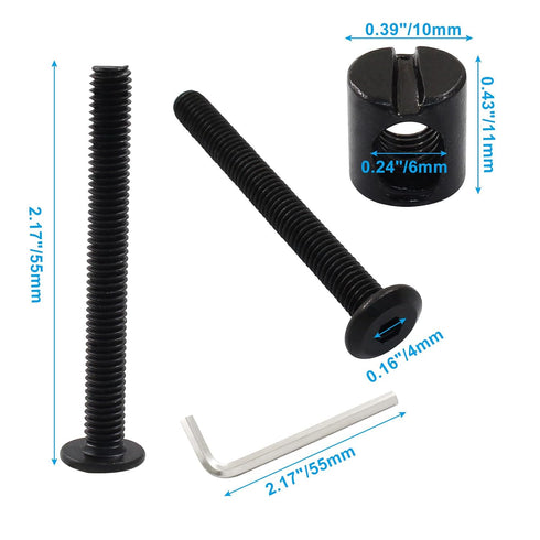 Jiozermi 12 M6 55mm Pcs x Hex Socket Head Screws Bolts Barrel Nuts, Bunk Bed Bolts and Nuts Assortment Kit daybed