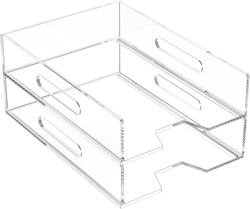 HIIMIEI Clear Acrylic Paper Organizer for Desk, Stackable 2 Tier Letter Tray for Home, School, Office