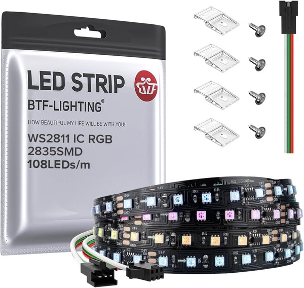 BTF-LIGHTING 2835SMD WS2811 IC RGB Chasing Color LED Strip Light 9.8FT DC24V