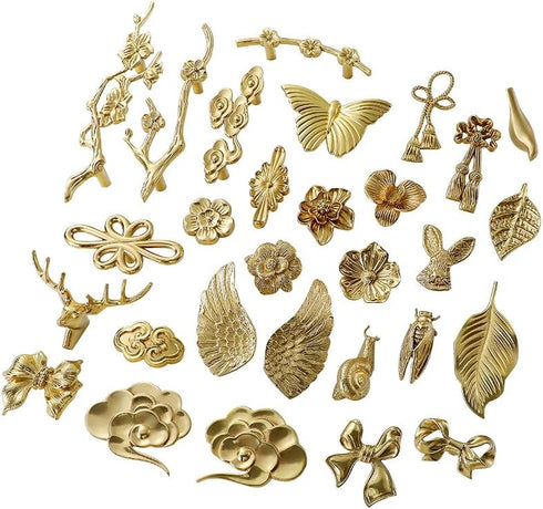 SANCHAKOU 2 Pack 42 18Mm Brass Knobs Wardrobe Butterfly Leaf Gold Drawer Handle Wardrobe Cabinet Bedside Table Single