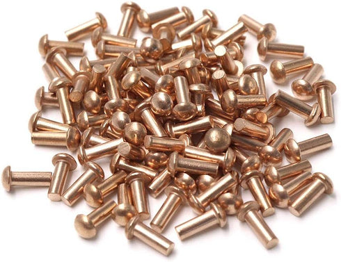 Biaungdo 1/8" Diameter Copper Round Head Solid Rivets Fasteners, 100 pcs, 5/16" L Shank
