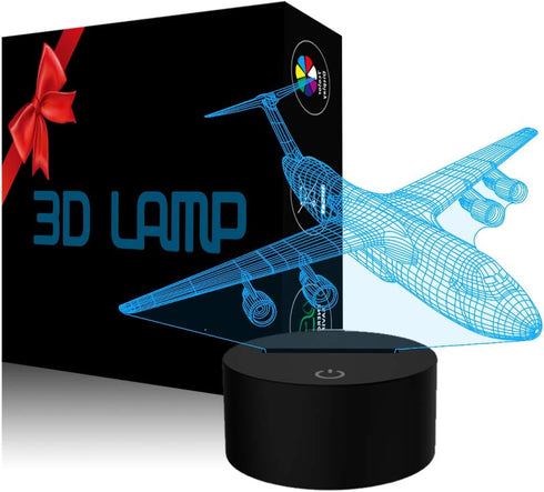 Airplane Night Light 3D Plane Illusion Lamp 7 Color Changing Touch Control