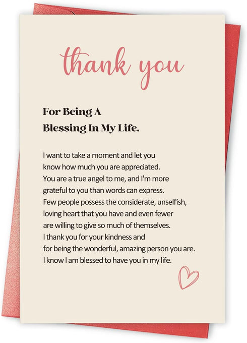 Qiavor Heartfelt Thank You Card for Friend Family Coworker, Poem Appreciation Card for