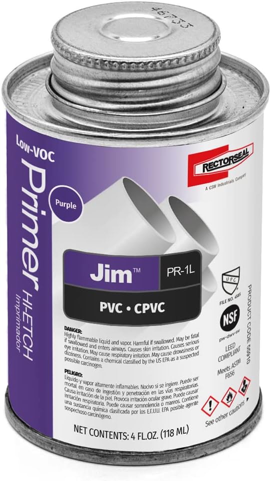 Rectorseal 55910 Pr1L 1/4 Pint Purple Low VOC Hi-Etch PVC and CPVC Primer