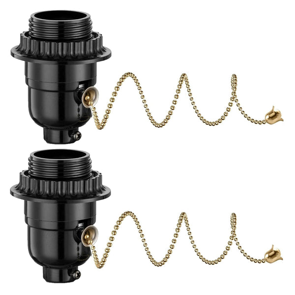 FITULABO E26 Pull Chain Light Bulb Socket with ON/Off Switch, Black UL Listed
