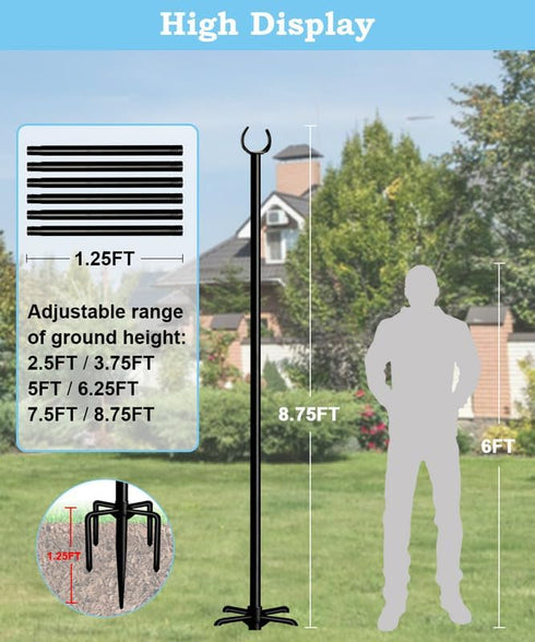 10FT 2 String Light Pole Stand, Outdoor String Lights Hanging, Use for Backyard, Garden, Patio, Party, Festival