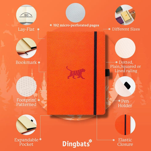 Dingbats* Wildlife Ruled Journal A5, Vegan Leather Hard Cover, Ideal for Work, Travel, Pocket, Elastic Closure