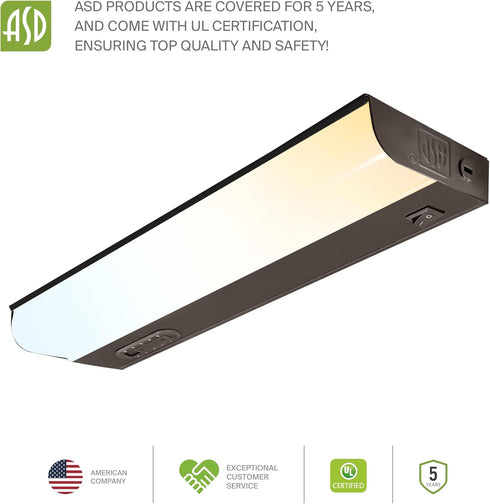 12 Inch 5W 2700K-5000K 442LM, CRI90+, Counter Dimmable ASD LED Under Cabinet Lighting Hardwired, Selectable, Direct