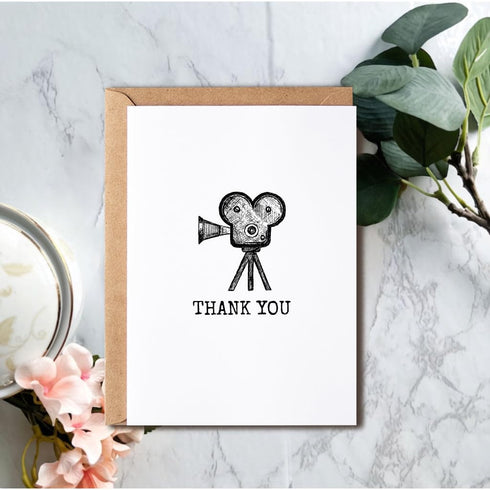 VKNDesigns Thank You Card - Cards for Movie Fans - Cards for Film Fans - Vintage Movie Camera Cards - Greeting Card