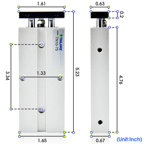 TAILONZ PNEUMATIC 10mm Bore 75mm Stroke Double-Rod Double-Acting Aluminum Pneumatic Air Cylinder TN10-75