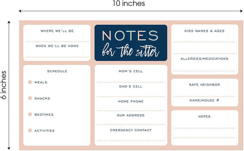 Babysitter Notepad, 50 Pages with Sticky Note Adhesive on Back