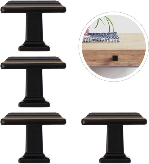 4Pcs Mikikit Zinc Alloy Cabinet Drawer Handles, Single Hole Wardrobe and Bedside Table Pulls, Black Brass Finish, Thick