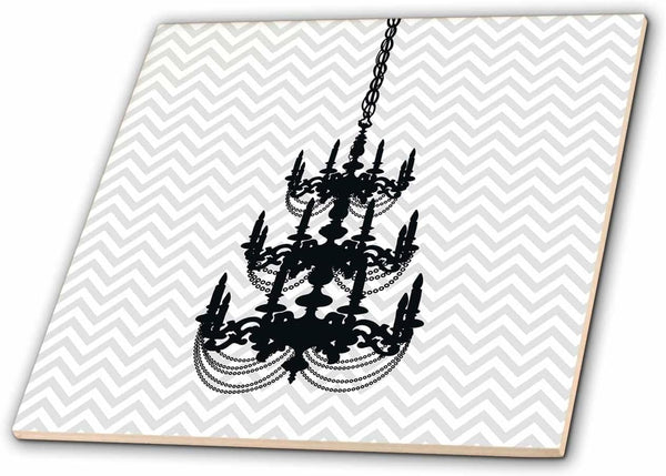 3dRose Black Chandelier and Grey Chevron 8 Inch Ceramic Tile