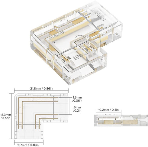 BTF-LIGHTING FCOB COB 10mm/0.39in Width LED Strip Connector Kit 6Pcs 4 Pin Transparent L-Shaped Connectors 4Pcs 4Pin Strip to Strip Connectors for PWM FCOB RGB LED Strip Lights by BTF-LIGHTING