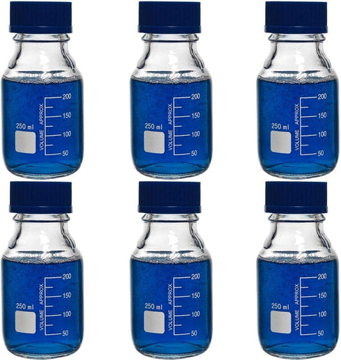 Karter Scientific 250ml Glass Round Media Storage Bottles, Borosilicate Glass with GL45 Screw Cap, Case of 6