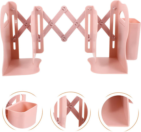 Veemoon Expandable Silicone Bookend and Desk Organizer, Small Pink Vertical Document Storage Stand, Multi-use Practical