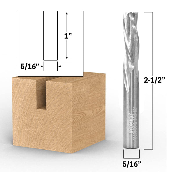 YONICO Downcut Router Bits, Spiral 3 Flute Solid Carbide CNC Low Helix End Mill, 5/16-Inch Dia.