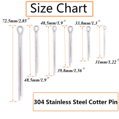 100pcs 304 Stainless Steel Cotter Pin Clip Key Fastener Assortment Kit for Automotive Mechanics and Small Engine Repair