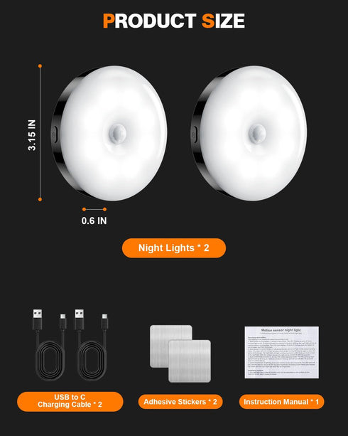 3 Dimmable, Motion Sensor Night Light Rechargeable, Magnetic Puck Lights, Modes & Motion Sensor Stair Lights Indoor