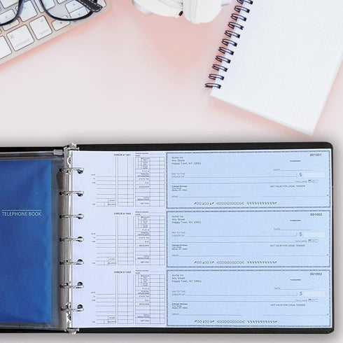 Office Werks Premium 7 Ring Check Binder for Business Checks, 600 Checks Capacity, Black Textured Vinyl Cover