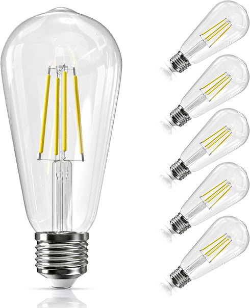 Edison LED Light Bulbs, 60 Watt Equivalent, 8W Dimmable, 5000K Daylight, 800 Lumen, E26 Base, 6 Pack for Kitchen