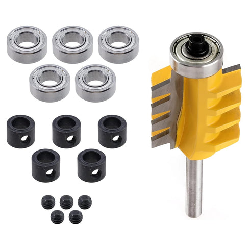 1/4" Bit,Interior:6.35MM Outer:12.7MM,Pack 5 The Shank with Bearings Accessory Kit,Shank Ball Bearing Router Bit fit