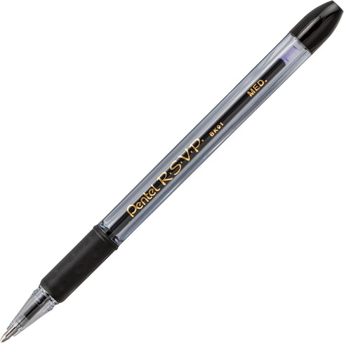 Pentel RSVP Razzle-Dazzle Ballpoint Pen, Black Barrel, Black Ink, Box of 12 (1.0mm)