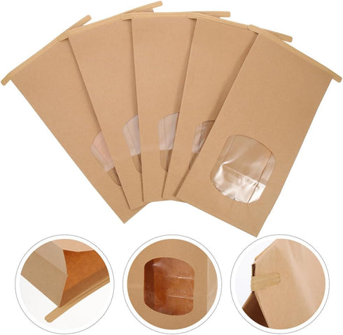 50pcs Packaging, Veemoon Small Bread Bags with Window, Kraft Paper Toast Bags for Bakery and Cookie Food-grade Baking