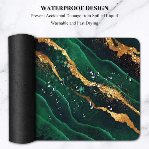 Gaming Mouse Pad, Large Extended Desk Pad with Non-Slip Base for Home Office Gaming Work, Green Marble with Gold
