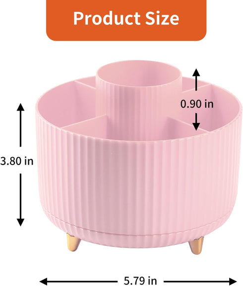 Desk Pencil Pen Holder, 5 Slots 360° Degree Rotating Organizer for Desk, Cute Pencil Cup Pot for Office, Pink