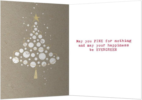 Tree-Free Greetings Holiday Greeting Cards, White Christmas Tree, Vintage Brown Recycled Paper, Boxed Note Card Set,