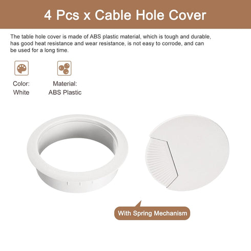 uxcell 4Pcs Cable Hole Cover, 2 Inch ABS Desk Grommet for Office PC Cable Organizer, White