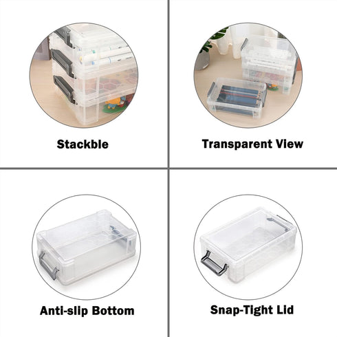 BTSKY 4 Pack Extra Large Capacity Plastic Pencil Box, Stackable Translucent Clear Storage Organizer for Office Supplies