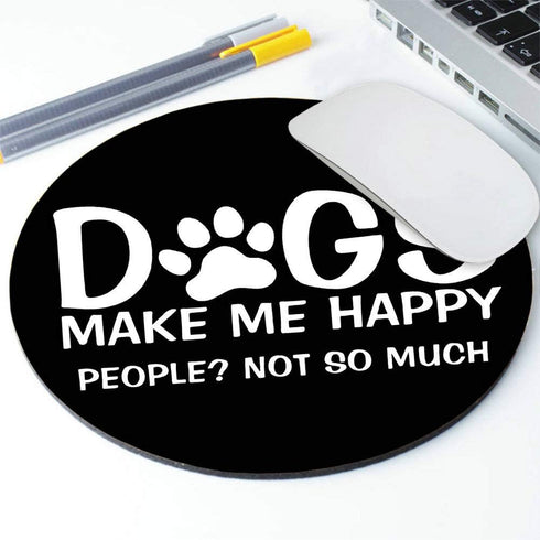 Dog Quote Round Mouse Pad - Funny Letter Black White Customized Non-Slip Rubber Gaming Mouse Pad 7.9"X7.9"