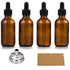 AOZITA Set of 4, 1 oz Eye Dropper Bottles with 1 Stainless Steel Funnel & 4 Labels - 30ml Dark Amber Glass